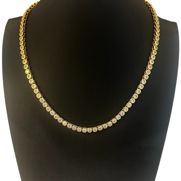 NEW 18k Gold-Plated Round Tennis Necklace– Tarnish Resistant - Picture 9 of 10